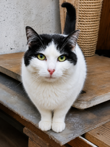 Virus, chat assis sur table extérieure